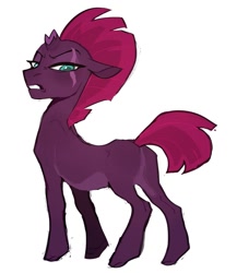 Size: 985x1080 | Tagged: safe, artist:kapusha-blr, character:tempest shadow, species:pony, species:unicorn, broken horn, eye scar, female, horn, looking at you, looking back, looking back at you, mare, scar, simple background, solo, white background