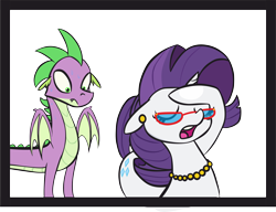Size: 5577x4292 | Tagged: safe, artist:ma.no.m.ca, artist:tjpones, editor:ma.no.m.ca, character:rarity, character:spike, species:dragon, species:pony, species:unicorn, fanfic:like fine wine, ship:sparity, eyes on the prize, female, male, older rarity, raised tail, shipping, straight, sweat, tail