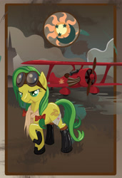 Size: 1403x2053 | Tagged: safe, artist:devinian, character:apple fritter, species:earth pony, species:pony, aircraft, apple family member, blood, clothing, goggles, solo