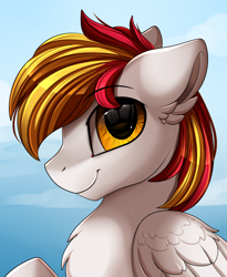 Size: 1446x1764 | Tagged: safe, artist:pridark, oc, oc only, species:pegasus, species:pony, bust, chest fluff, commission, hands behind back, handsome, male, portrait, smiling, solo