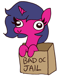 Size: 950x1150 | Tagged: safe, artist:threetwotwo32232, artist:tjpones, edit, oc, oc only, oc:fizzy pop, species:pony, species:unicorn, box, c:, colored, pony in a box, simple background, smiling, white background