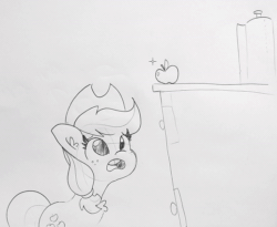 Size: 768x630 | Tagged: safe, artist:tjpones, edit, editor:eric mohler, character:applejack, species:earth pony, species:pony, :d, adorable distress, animated, apple, bucktooth, counter, cute, d:, ear fluff, everything is fixed, eyes on the prize, female, food, frown, gray background, happy, inverted mouth, jackabetes, lineart, looking up, mare, monochrome, no sound, open mouth, paper towels, pencil drawing, sad, sadorable, short, simple background, sketch, smiling, solo, that pony sure does love apples, traditional art, webm