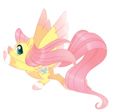 Size: 1576x1426 | Tagged: safe, artist:nemovonsilver, character:fluttershy, species:pegasus, species:pony, alternate design, colored hooves, colored wings, colored wingtips, female, flying, looking at you, mare, profile, simple background, socks (coat marking), solo, spread wings, white background, wings