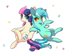 Size: 1280x996 | Tagged: safe, artist:phyllismi, character:bon bon, character:lyra heartstrings, character:sweetie drops, species:earth pony, species:pony, species:unicorn, duo, female, mare, simple background, transparent background