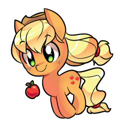 Size: 864x897 | Tagged: safe, artist:pekou, character:applejack, species:earth pony, species:pony, apple, chibi, cute, female, food, jackabetes, mare, obligatory apple, simple background, solo, transparent background