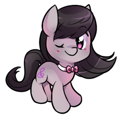 Size: 840x814 | Tagged: safe, artist:pekou, character:octavia melody, species:earth pony, species:pony, blushing, bow tie, chibi, cute, female, mare, one eye closed, simple background, solo, tavibetes, transparent background, wink