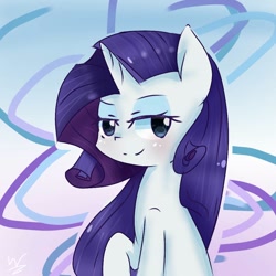 Size: 1000x1000 | Tagged: safe, artist:windymils, character:rarity, species:pony, species:unicorn, abstract background, blushing, cute, female, lidded eyes, mare, raribetes, signature, solo