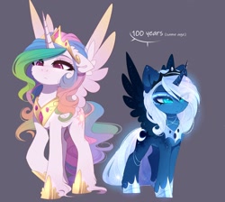 Size: 2444x2186 | Tagged: safe, artist:magnaluna, character:princess celestia, character:princess luna, species:alicorn, species:pony, alternate universe, cropped, crown, female, hoof shoes, jewelry, mare, peytral, regalia, royal sisters, siblings, simple background, sisters, twin sisters, twins