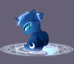 Size: 1239x1071 | Tagged: safe, artist:magnaluna, character:princess luna, species:alicorn, species:pony, alternate universe, baby, baby pony, cropped, cute, female, filly, looking back, lunabetes, magic, magic circle, simple background, solo, summoning, summoning circle, woona, younger