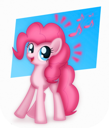 Size: 708x830 | Tagged: safe, artist:ctb-36, character:pinkie pie, species:earth pony, species:pony, abstract background, cute, diapinkes, female, mare, music notes, open mouth, solo