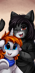 Size: 1519x3133 | Tagged: safe, artist:pridark, non-mlp oc, oc, oc only, oc:disterious, species:anthro, bust, clothing, commission, furry, glasses, one eye closed, open mouth, portrait, underhoof, wink
