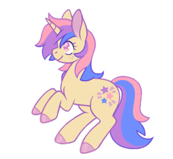 Size: 420x385 | Tagged: safe, artist:horsepaws, oc, oc only, oc:cassiopeia, species:pony, species:unicorn, adoptable, colored hooves, female, hooves, hooves up, mare, multicolored hair, solo
