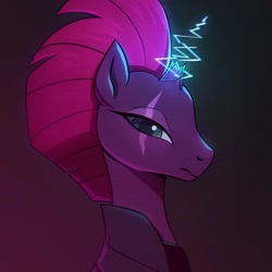 Size: 2048x2048 | Tagged: safe, artist:agaberu, character:tempest shadow, species:pony, species:unicorn, broken horn, bust, eye scar, female, horn, looking at you, mare, portrait, scar, solo