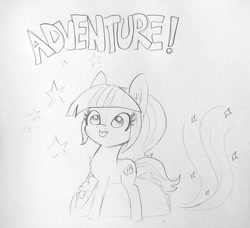 Size: 1578x1440 | Tagged: safe, artist:tjpones, character:sonata dusk, species:earth pony, species:pony, adventure, blep, chest fluff, dialogue, ear fluff, equestria girls ponified, female, food, lineart, mare, pencil drawing, ponified, simple background, solo, sparkles, stars, taco, that pony sure does love tacos, tongue out, traditional art