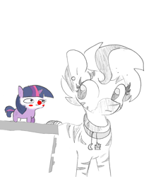 Size: 1440x1681 | Tagged: safe, artist:tjpones, edit, character:twilight sparkle, character:twilight sparkle (unicorn), species:pony, species:unicorn, species:zebra, chubbie, blush sticker, blushing, clown, clown nose, color edit, colored, cute, dawwww, duo, ear piercing, face paint, female, grayscale, mare, meta, monochrome, pencil drawing, piercing, red nose, simple background, smol, they know, tiny, tiny ponies, tjpones is trying to murder us, tjpones knows who twi clown is, traditional art, twiabetes, twiggie, zebra oc