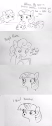 Size: 853x2048 | Tagged: safe, artist:tjpones, character:spike, character:twilight sparkle, character:twilight sparkle (alicorn), species:alicorn, species:dragon, species:pony, comic, dialogue, duckface, dumb, female, hoof hold, letter, lineart, male, mare, monochrome, simple background, simpsons did it, the simpsons, traditional art