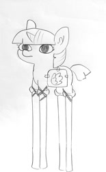 Size: 863x1392 | Tagged: safe, artist:tjpones, character:twilight sparkle, character:twilight sparkle (unicorn), species:pony, species:unicorn, ear fluff, fake wings, female, mare, pencil drawing, simple background, solo, stilts, traditional art, twiggie