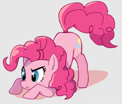 Size: 452x386 | Tagged: safe, artist:baekgup, artist:rirepink, edit, character:pinkie pie, species:earth pony, species:pony, cropped, crouching, female, gray background, mare, simple background, solo