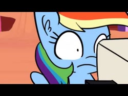 Size: 480x360 | Tagged: safe, artist:tjpones, character:rainbow dash, species:pegasus, species:pony, computer, female, golden oaks library, looking at something, mare, shocked, shrunken pupils, solo, thumbnail