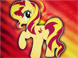 Size: 1500x1125 | Tagged: safe, artist:lilapudelpony, character:sunset shimmer, species:pony, species:unicorn, abstract background, butt, female, looking at you, looking back, looking back at you, mare, plot, smiling, solo