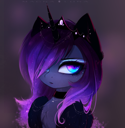 Size: 1920x1963 | Tagged: safe, artist:magnaluna, character:princess luna, species:alicorn, species:pony, choker, crown, dark, female, jewelry, looking at you, mare, necklace, regalia, solo