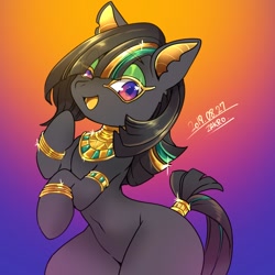Size: 1000x1000 | Tagged: safe, artist:zakro, oc, oc only, species:earth pony, species:pony, anubis, egyptian pony, female, mare, monster mare, one eye closed, solo, wink