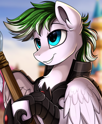 Size: 1446x1764 | Tagged: safe, artist:pridark, oc, oc:loyal wing, species:pegasus, species:pony, bust, clothing, cute, handsome, male, portrait, smiling, solo