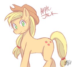 Size: 590x551 | Tagged: safe, artist:aizy-boy, character:applejack, species:earth pony, species:pony, clothing, cowboy hat, cute, female, hat, jackabetes, looking at you, mare, simple background, solo, white background
