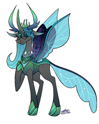 Size: 1920x2397 | Tagged: safe, artist:sakishithewolf, character:queen chrysalis, species:changeling, species:reformed changeling, a better ending for chrysalis, changedling queen, changeling queen, crown, female, glasses, hoof shoes, jewelry, peytral, purified chrysalis, raised hoof, regalia, signature, simple background, solo, surprised, transparent background