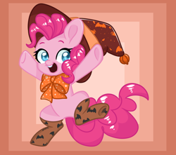Size: 1280x1130 | Tagged: safe, artist:nemovonsilver, artist:sleepy-galaxydragon-art, character:pinkie pie, species:earth pony, species:pony, bipedal, bow, clothing, cute, diapinkes, female, halloween, happy, hat, holiday, open mouth, socks, solo, teeth, witch hat