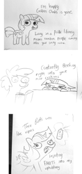 Size: 1845x3912 | Tagged: safe, artist:tjpones, character:twilight sparkle, character:twilight sparkle (alicorn), species:alicorn, species:pony, air freshener, comic, dialogue, female, implied farting, mare, monochrome, tongue out, traditional art