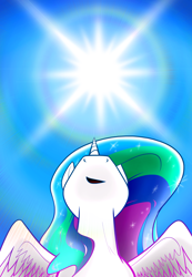 Size: 2700x3900 | Tagged: safe, artist:flamevulture17, character:princess celestia, species:alicorn, species:pony, female, high res, looking up, mare, solo, sun