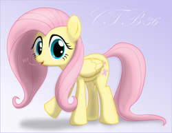 Size: 712x550 | Tagged: safe, artist:ctb-36, character:fluttershy, species:pegasus, species:pony, female, gradient background, looking at you, mare, smiling, solo