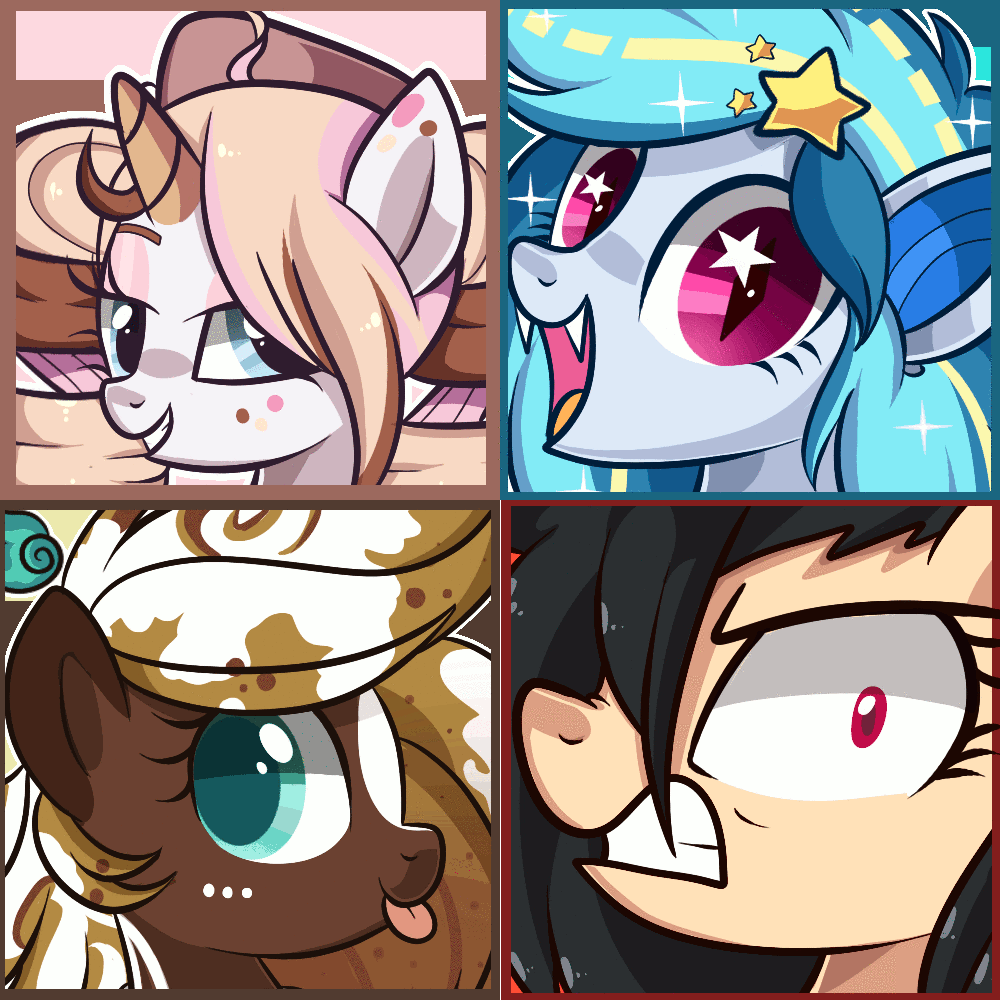 Size: 1000x1000 | Tagged: safe, artist:peachesandcreamated, oc, oc only, species:bat pony, species:pony, angry, animated, bat pony oc, blinking, bust, female, freckles, gif, grin, gritted teeth, hair over one eye, mare, smiling, starry eyes, tongue out, wingding eyes