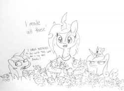 Size: 1832x1345 | Tagged: safe, artist:tjpones, character:princess cadance, character:queen chrysalis, character:shining armor, species:alicorn, species:changeling, species:pony, species:unicorn, breaking the fourth wall, bugmom, cadance is not amused, changeling queen, clothing, dialogue, female, guilty, i made this, implied infidelity, implied shining chrysalis, implied shipping, implied straight, male, mare, mommy chrissy, semi-anthro, stallion, traditional art, unamused