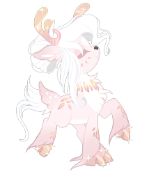 Size: 1426x1591 | Tagged: safe, artist:peachesandcreamated, oc, oc only, species:deer, species:pony, crystalline, eyes closed, female, freckles, hoof fluff, mare, original species, raised hoof, simple background, solo, transparent background