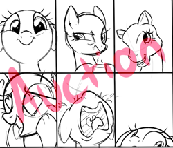 Size: 555x478 | Tagged: safe, artist:peachesandcreamated, oc, oc only, species:earth pony, species:pony, g3, bust, commission, earth pony oc, expressions, heart eyes, lineart, open mouth, wingding eyes, your character here