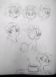 Size: 1373x1868 | Tagged: safe, artist:tjpones, oc, oc only, oc:brownie bun, species:earth pony, species:pony, cooking, female, imminent doom, mare, monochrome, pearl, simple background, solo, stove, traditional art, white background