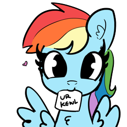 Size: 1024x1024 | Tagged: safe, artist:tjpones, edit, character:rainbow dash, species:pegasus, species:pony, bust, chest fluff, color edit, colored, cute, dashabetes, ear fluff, female, heart, looking at you, mare, mouth hold, note, paper, portrait, positive ponies, simple background, solo, text, transparent background