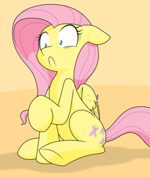 Size: 745x877 | Tagged: safe, artist:sandwich-anomaly, character:fluttershy, species:pegasus, species:pony, :c, cropped, do not want, female, floppy ears, frown, mare, raised hoof, scared, shocked, shrunken pupils, sitting, solo