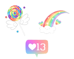 Size: 895x712 | Tagged: safe, artist:peachesandcreamated, 13, candy, cutie mark, cutie mark only, dialogue, food, heart, lollipop, no pony, rainbow, simple background, speech bubble, transparent background, wings
