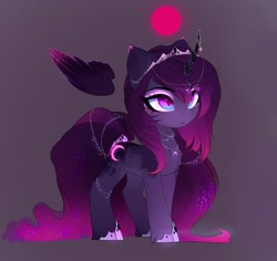 Size: 2508x2368 | Tagged: safe, artist:magnaluna, character:princess luna, species:alicorn, species:pony, blood moon, blood moon luna, chest fluff, crown, female, floating wings, horn, horn jewelry, jewelry, mare, moon, regalia, slit eyes, slit pupils, solo, unshorn fetlocks, wings