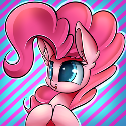 Size: 1000x1000 | Tagged: safe, alternate version, artist:madacon, character:pinkie pie, species:earth pony, species:pony, cute, diapinkes, ear fluff, female, hooves together, mare, open mouth, solo