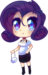 Size: 295x460 | Tagged: safe, artist:pekou, character:rarity, species:human, bag, chibi, clothing, female, humanized, simple background, solo, transparent background