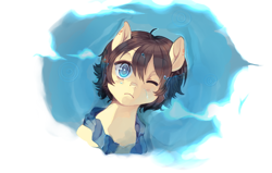 Size: 792x504 | Tagged: safe, artist:pekou, oc, oc only, species:pony, one eye closed, puddle, reflection, solo