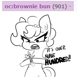 Size: 1080x1080 | Tagged: safe, artist:tjpones, oc, oc only, oc:brownie bun, species:earth pony, species:pony, derpibooru, angry eyes, dragon ball z, female, lineart, mare, meme, meta, monochrome, over 9000, ponified meme, scouter, simple background, solo, tags, vegeta, white background