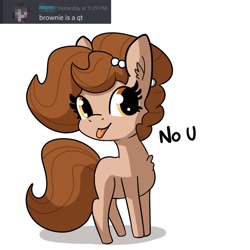 Size: 2250x2250 | Tagged: safe, artist:tjpones, oc, oc only, oc:brownie bun, species:earth pony, species:pony, blep, chest fluff, cute, dialogue, discord (software), female, jewelry, mare, necklace, no u, pearl necklace, simple background, solo, tongue out, white background