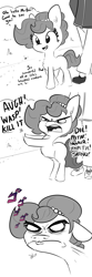 Size: 2250x6750 | Tagged: safe, artist:tjpones, edit, oc, oc only, oc:brownie bun, oc:richard, species:earth pony, species:human, species:pony, bee, chest fluff, comic, female, insect, jojo's bizarre adventure, male, mare, menacing, simple background, wasp, white background, ゴ ゴ ゴ