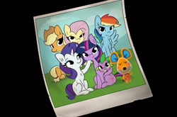 Size: 1090x720 | Tagged: safe, artist:tjpones, edit, character:applejack, character:fluttershy, character:rainbow dash, character:rarity, character:spike, animal crossing, limberg, mouse, polaroid