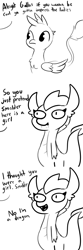 Size: 2250x6750 | Tagged: safe, artist:tjpones, edit, character:gallus, character:smolder, species:dragon, species:griffon, all in one, compilation, dialogue, female, full comic, male, monochrome, offscreen character, simple background, weird lizzer hole, white background